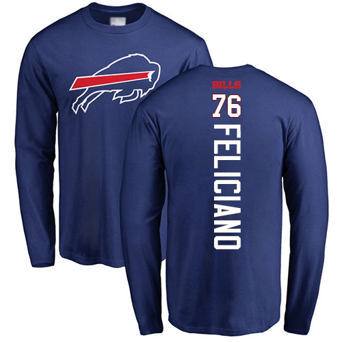 Men NFL Buffalo Bills #76 Jon Feliciano Royal Blue Backer Long Sleeve T Shirt